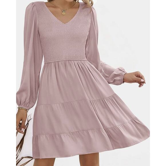 ZESICA Women's Casual V Neck Long Sleeve Smocked High Waist Ruffle Size M - Picture 2 of 9